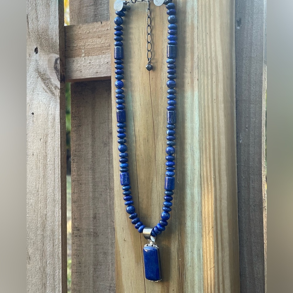 Jay King Denim Lapis necklace with sterling silver Rectangular Pendant - Picture 2 of 4